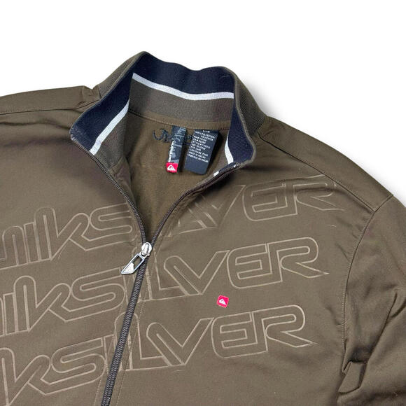 VTG Y2K Quicksilver Zip Up Track Jacket Men Size Large Green Striped Logo Skate - Picture 3 of 9